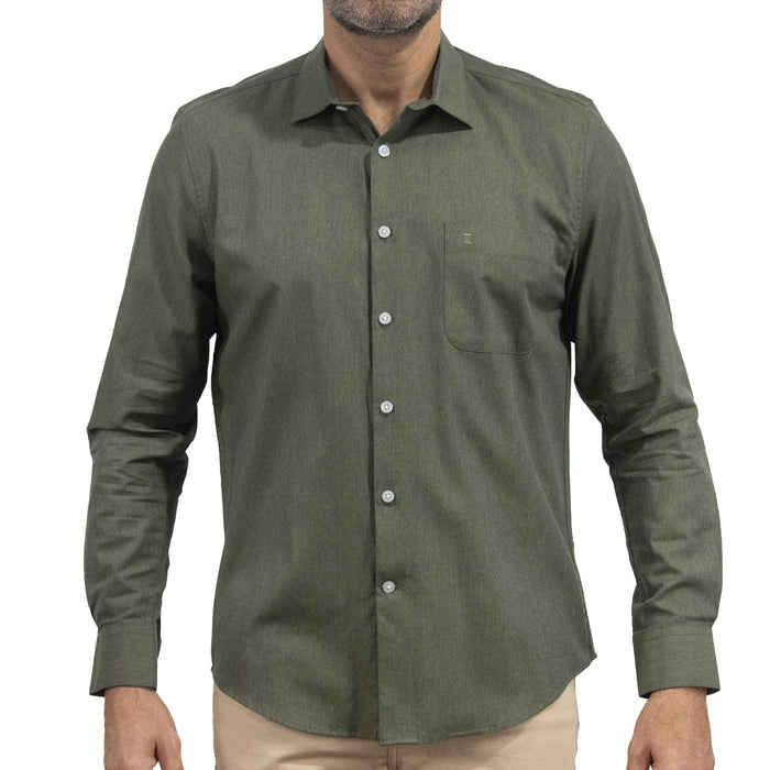 Camisa de Verde Lisa Manga Larga 100% Algodón 2510285