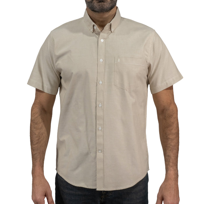 Camisa Caqui Lisa Manga Corta 100% Algodón 2510293 - dioromx