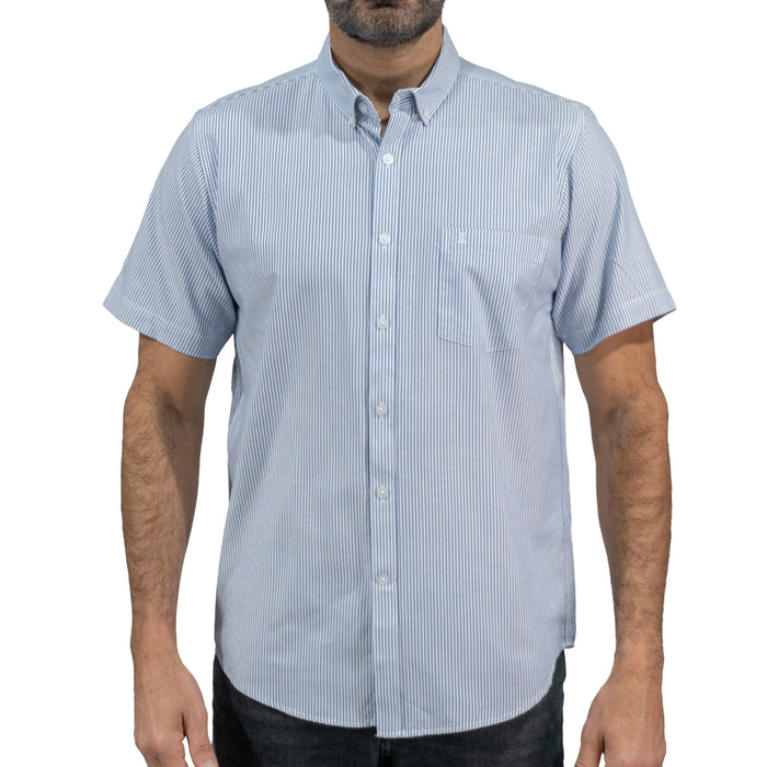 Camisa Rayas Azul Manga Corta 100% Algodón 2510297 - dioromx
