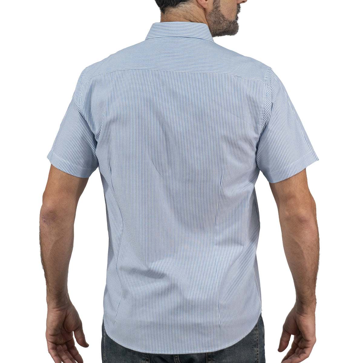 Camisa Rayas Azul Manga Corta 100% Algodón 2510297 - dioromx