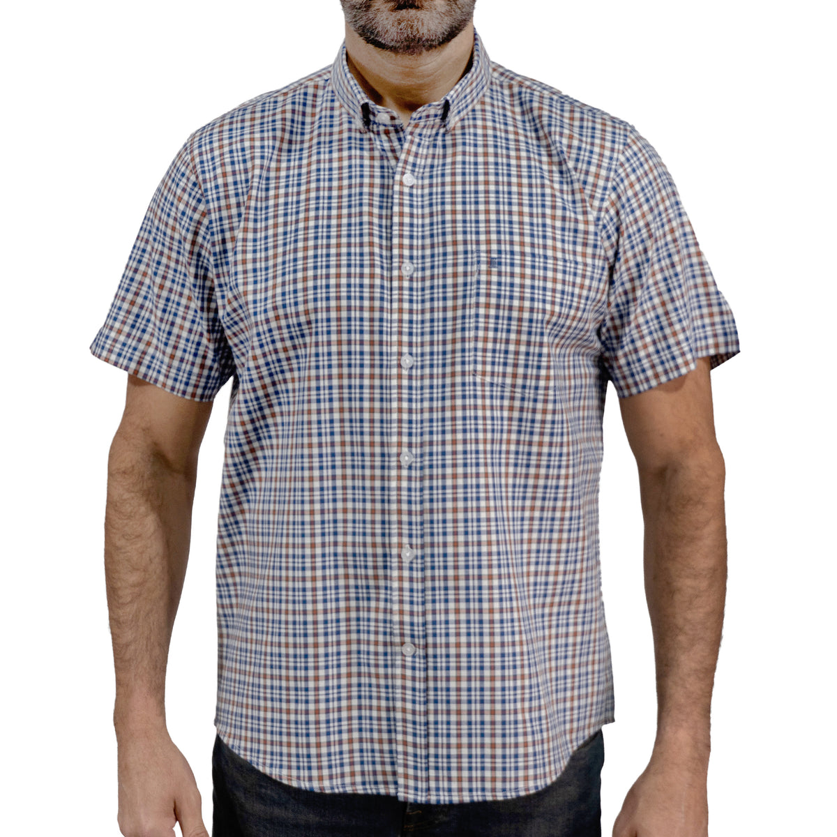 Camisa Cuadros Azul Manga Corta 100% Algodón 2512314 - dioromx