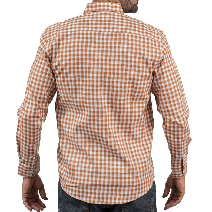 Camisa Cuadros Naranja Manga Larga 100% Algodón 2516005 - dioromx