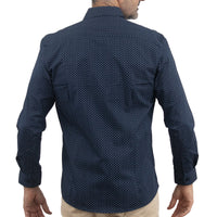 Camisa Azul Estampada Manga Larga 100% Algodón 2516024 - dioromx
