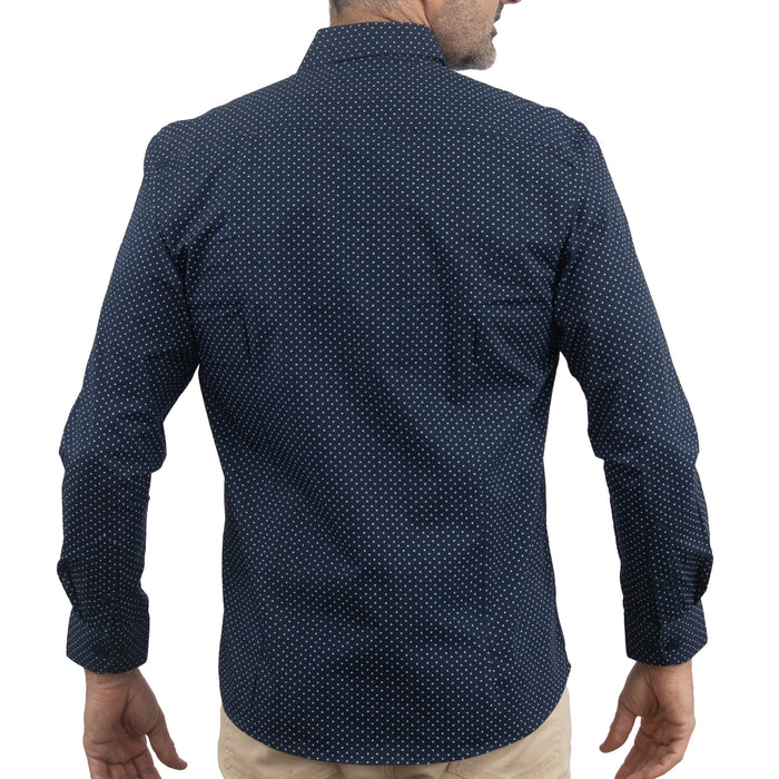 Camisa Azul Estampada Manga Larga 100% Algodón 2516024 - dioromx