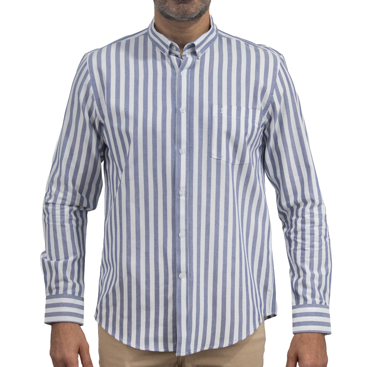 Camisa con Rayas Azul Manga Larga 100% Algodón 2516026