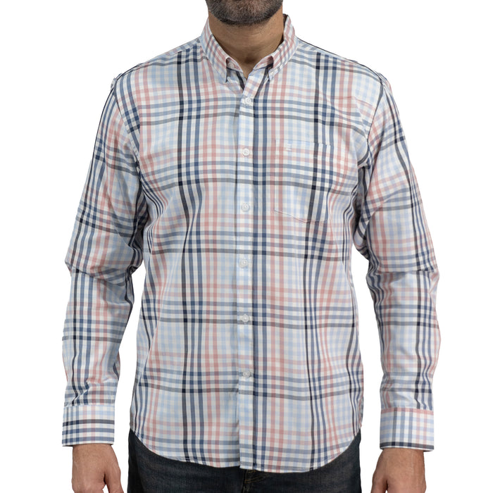 Camisa de Bambú de Cuadros Azul Manga Larga 2516081 - dioromx