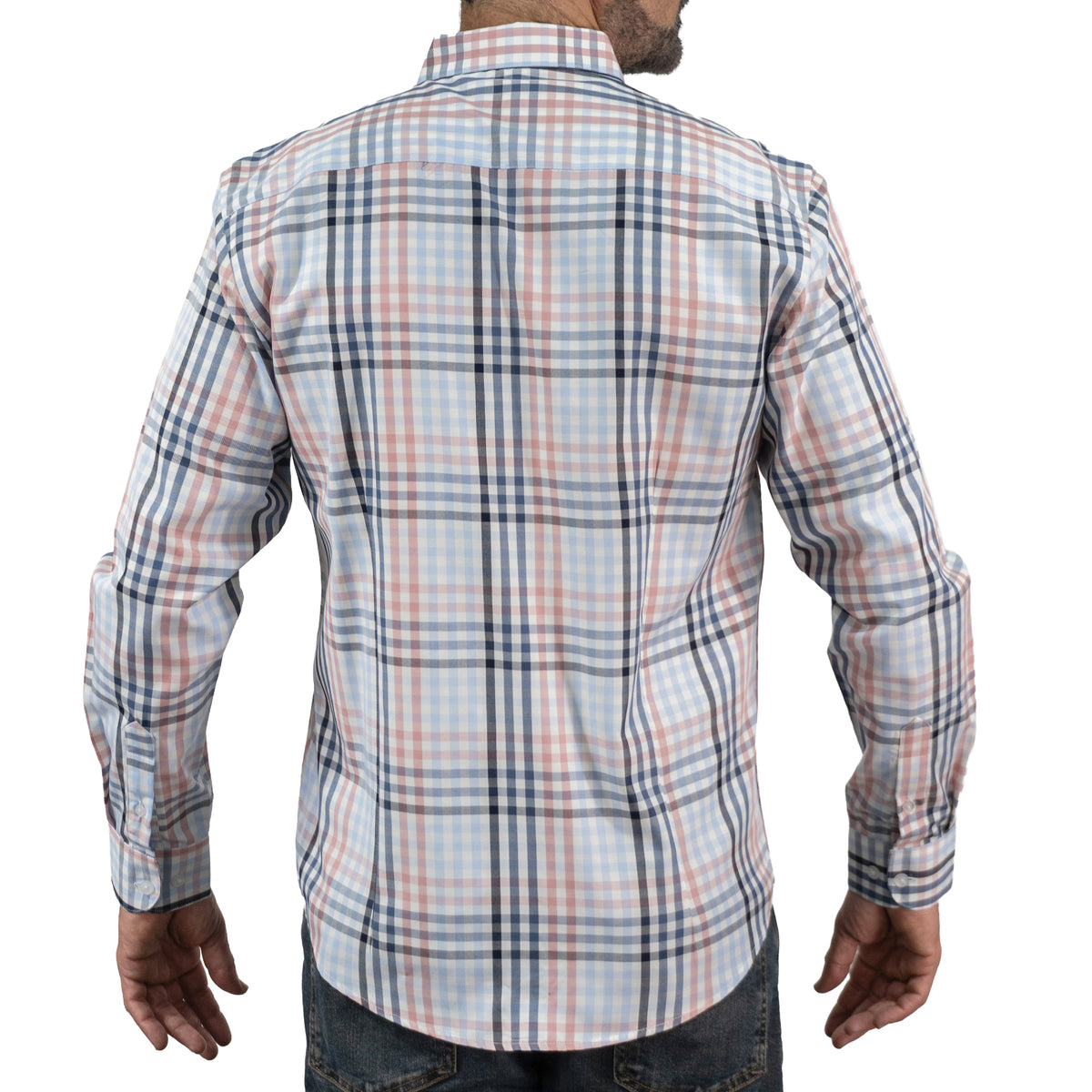 Camisa de Bambú de Cuadros Azul Manga Larga 2516081 - dioromx