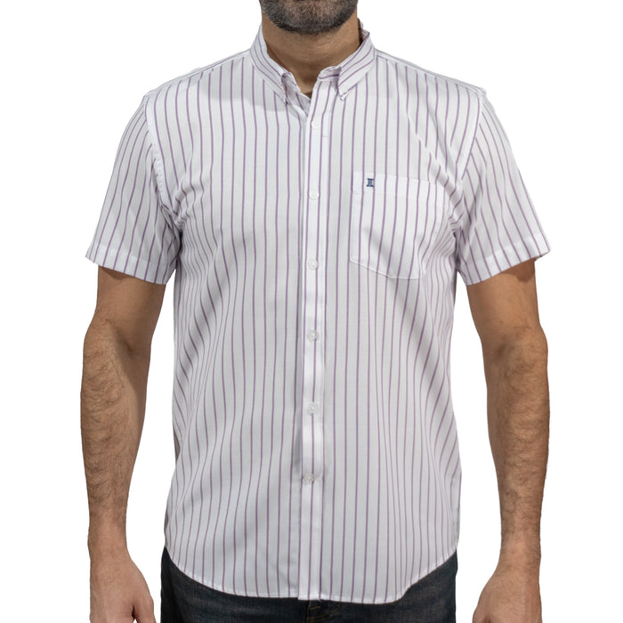 Camisa Rayas Blanca Manga Corta 100% Algodón 2516174 - dioromx
