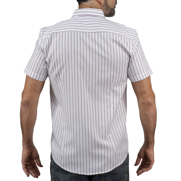 Camisa Rayas Blanca Manga Corta 100% Algodón 2516174 - dioromx