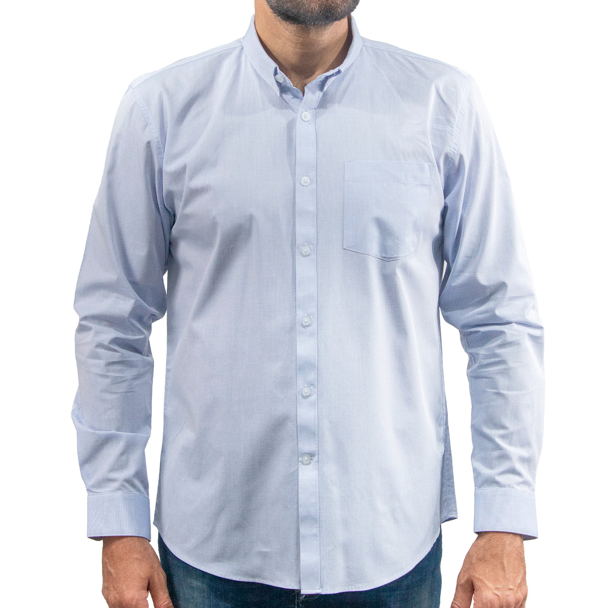 Camisa Azul Lisa Manga Larga 100% Algodón 2516177