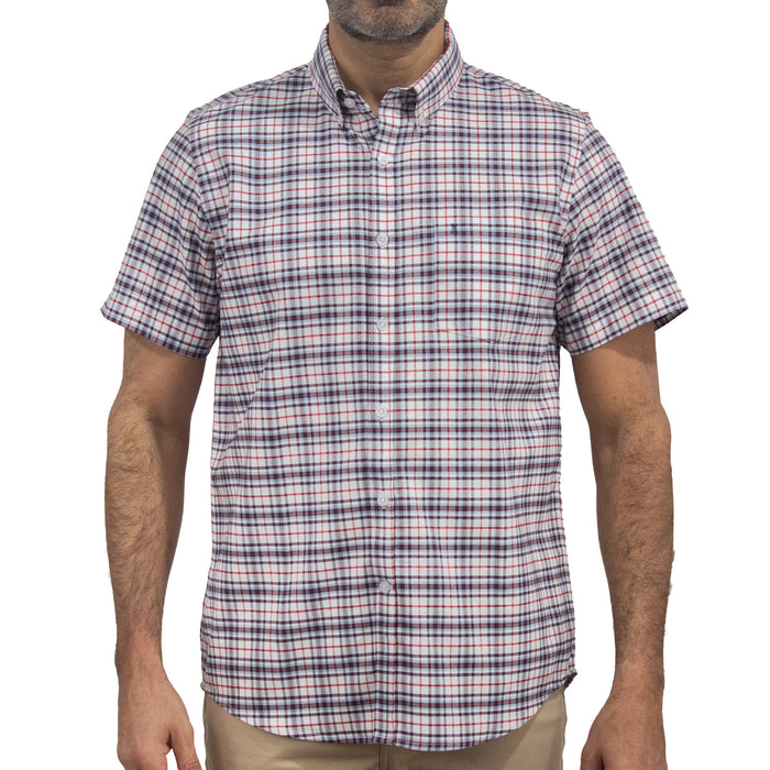Camisa Azul de Cuadros Manga Corta 100% Algodón 2601005