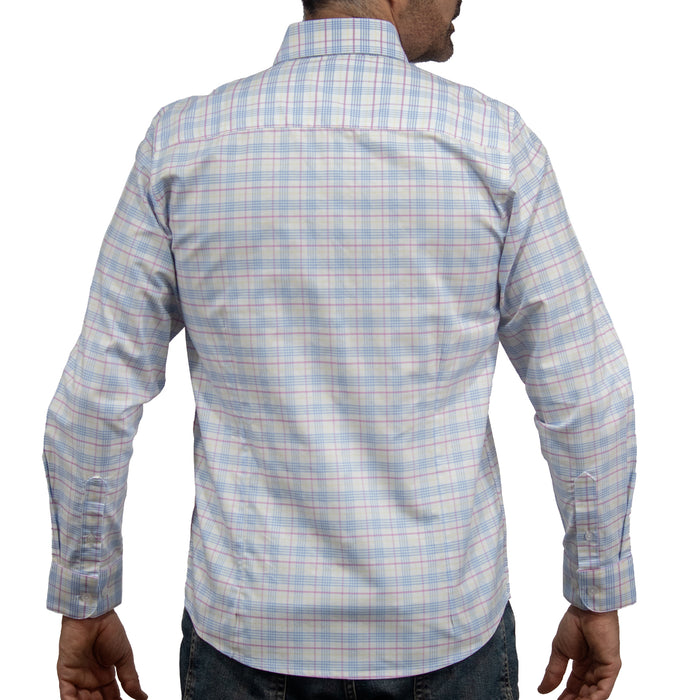Camisa Cuadros Azul Manga Larga 100% Algodón 2603014
