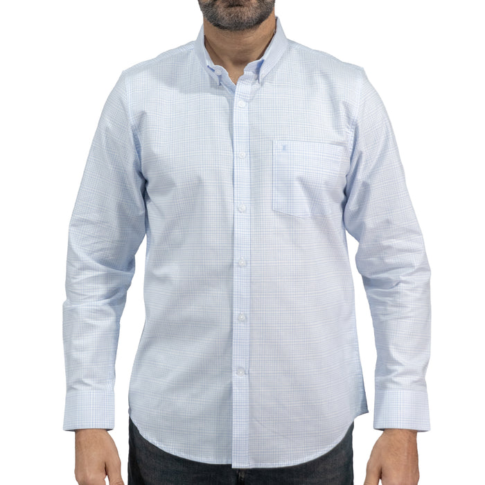 Camisa Cuadros Azul Manga Larga 100% Algodón 2603015