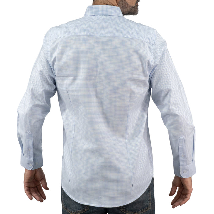 Camisa Cuadros Azul Manga Larga 100% Algodón 2603015