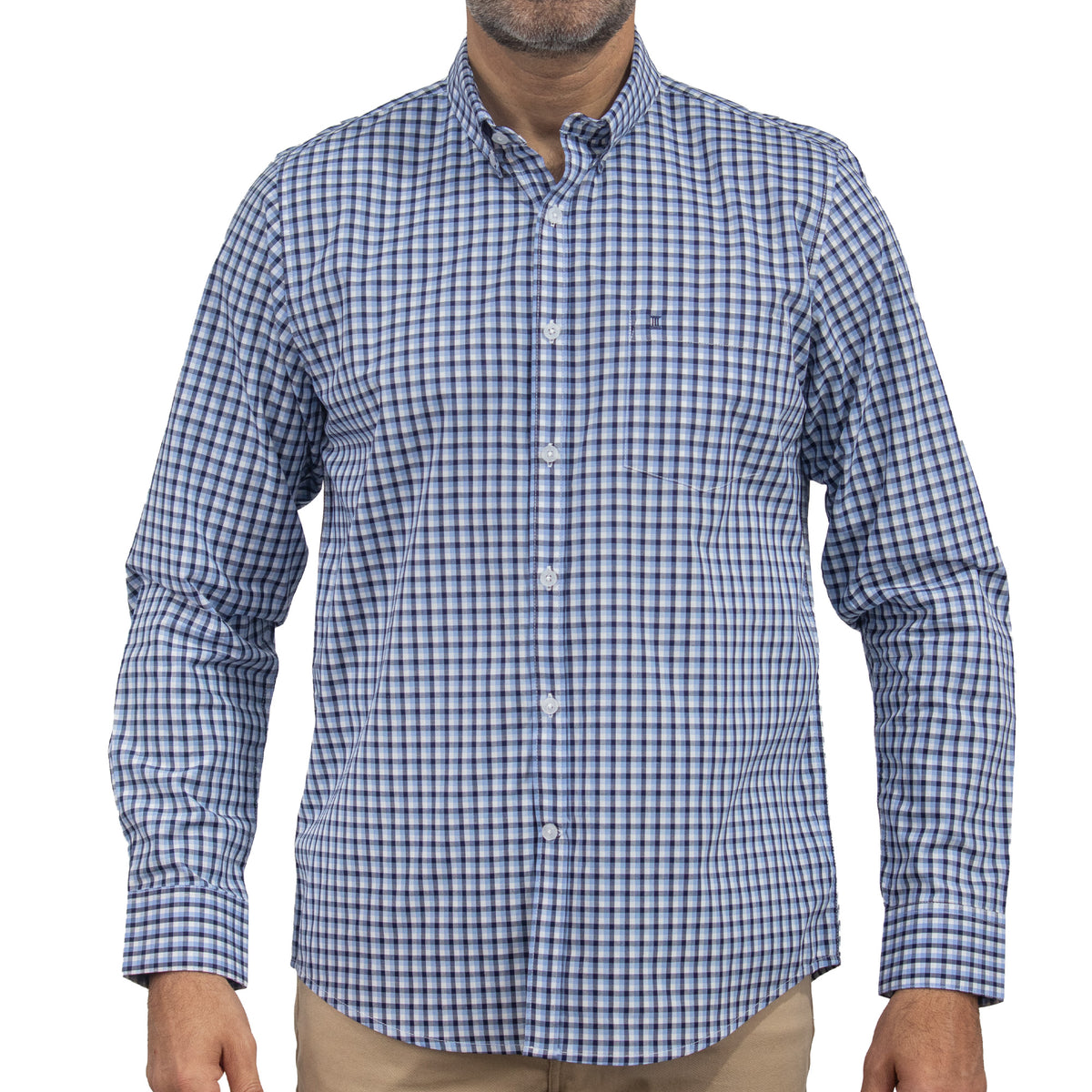 Camisa Cuadros Azul Manga Larga 100% Algodón 2603016