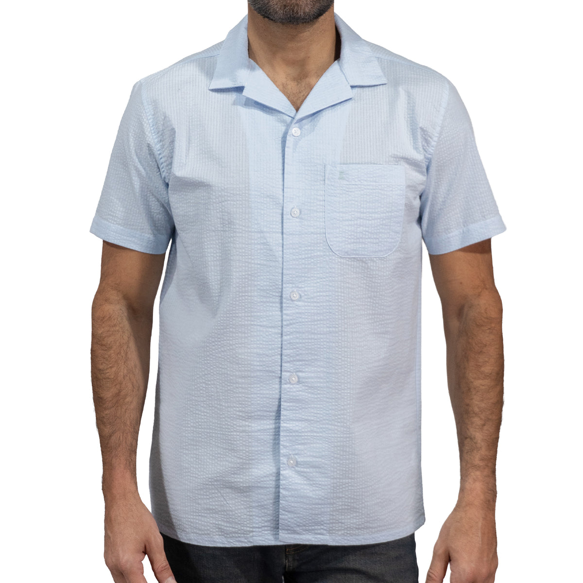 Camisa Azul Lisa Manga Corta 100% Algodón 2603022
