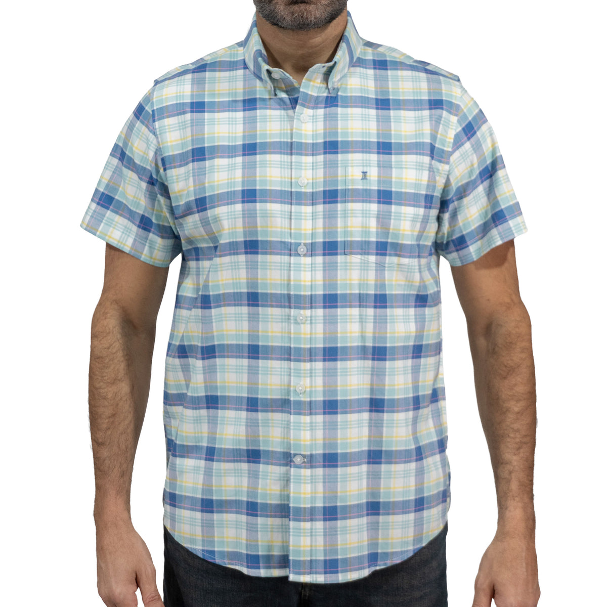 Camisa Azul Cuadros Manga Corta 100% Algodón 2603024