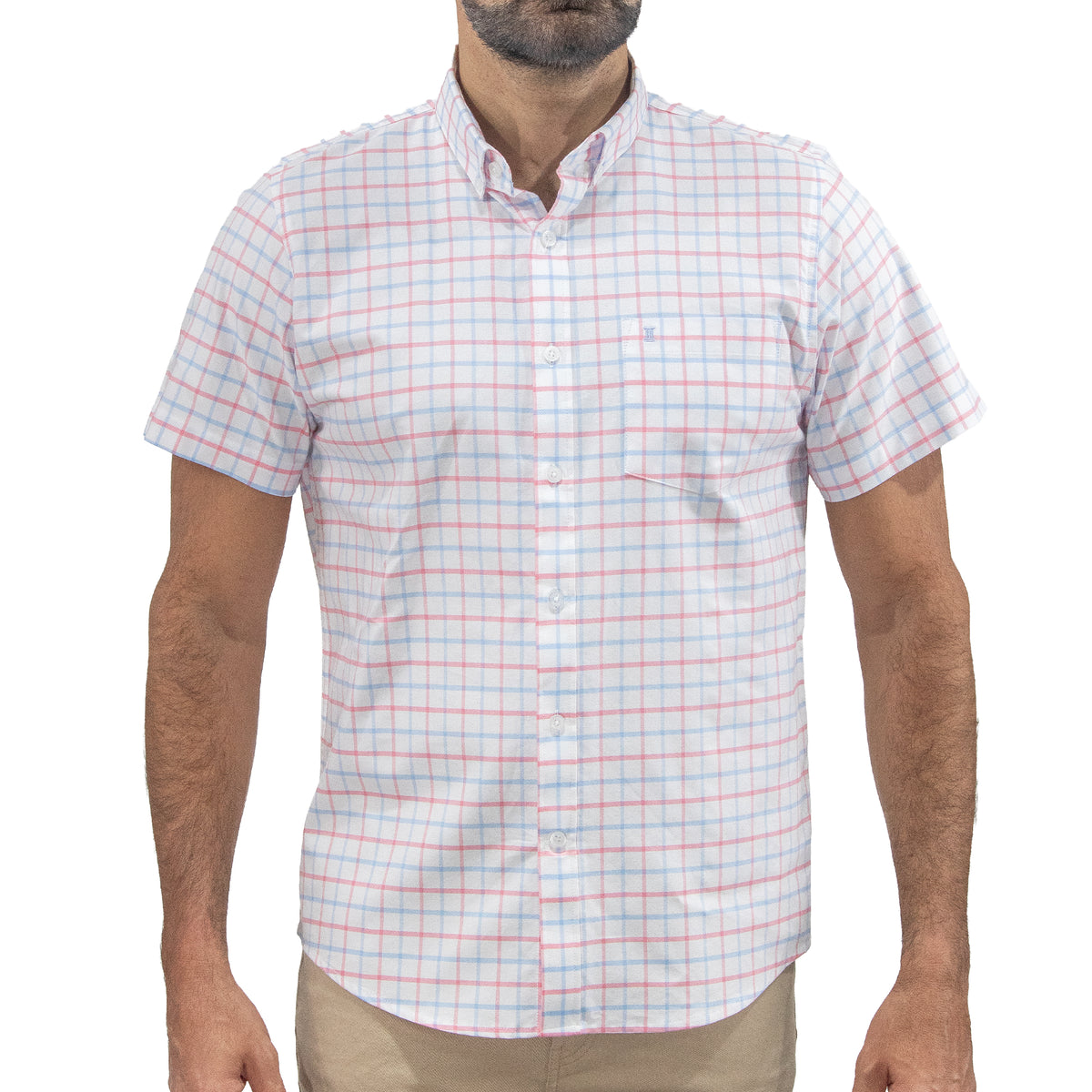Camisa Cuadros Blanca Manga Corta 100% Algodón 2603025