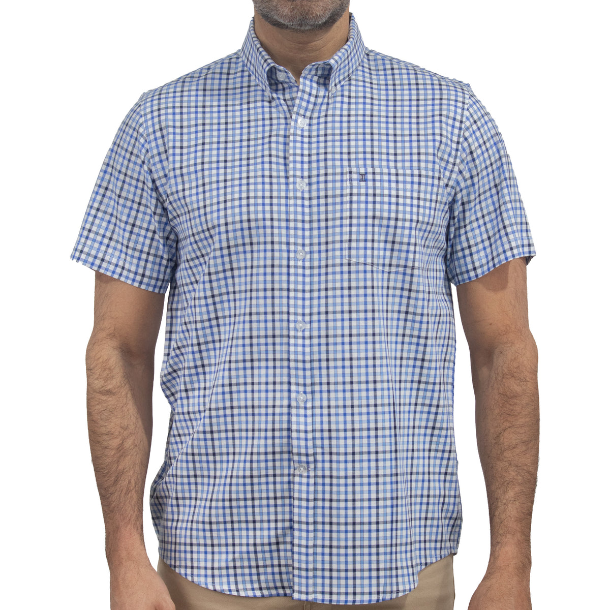 Camisa Azul Cuadros Manga Corta 100% Algodón 2603027