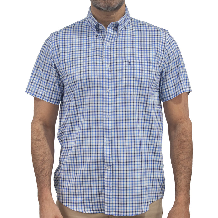 Camisa Azul Cuadros Manga Corta 100% Algodón 2603027