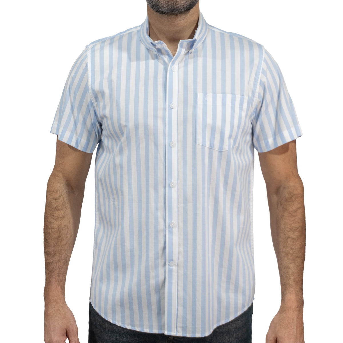 Camisa Azul Rayas Manga Corta 100% Algodón 2603028
