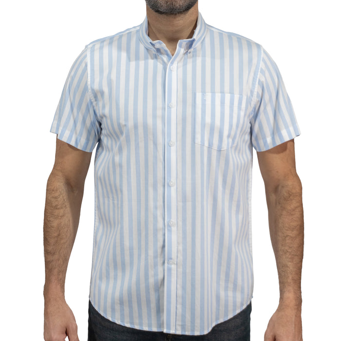 Camisa Azul Rayas Manga Corta 100% Algodón 2603028