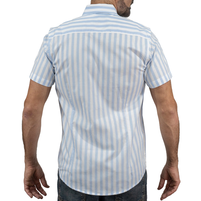 Camisa Azul Rayas Manga Corta 100% Algodón 2603028