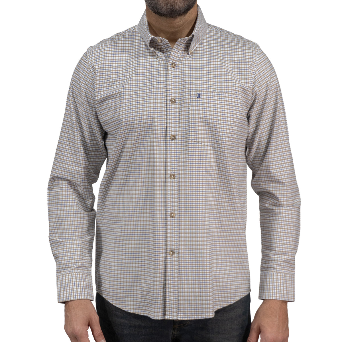 Camisa Cuadros Café Manga Larga 100% Algodón 2604031 - dioromx