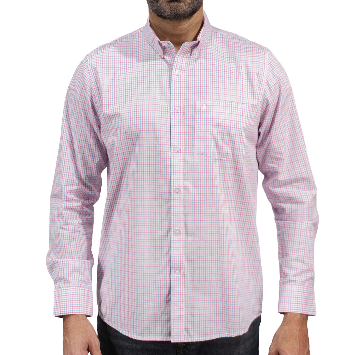 Camisa Cuadros Rosa Manga Larga 100% Algodón 2604035 - dioromx
