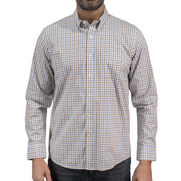 Camisa Cuadros Café Manga Larga 100% Algodón 2604037