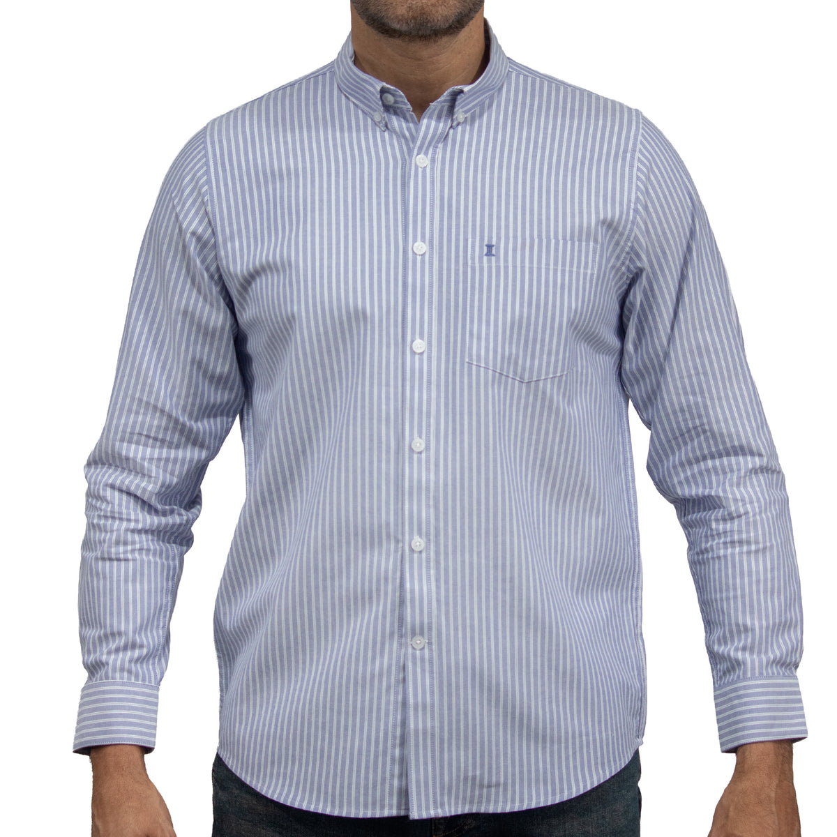Camisa Rayas Azul Manga Larga 100% Algodón 2604045