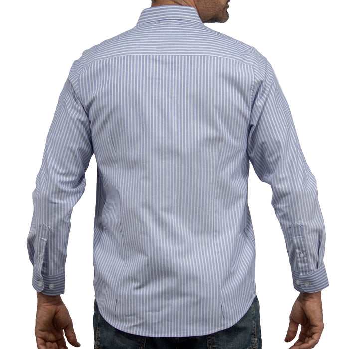 Camisa Rayas Azul Manga Larga 100% Algodón 2604045