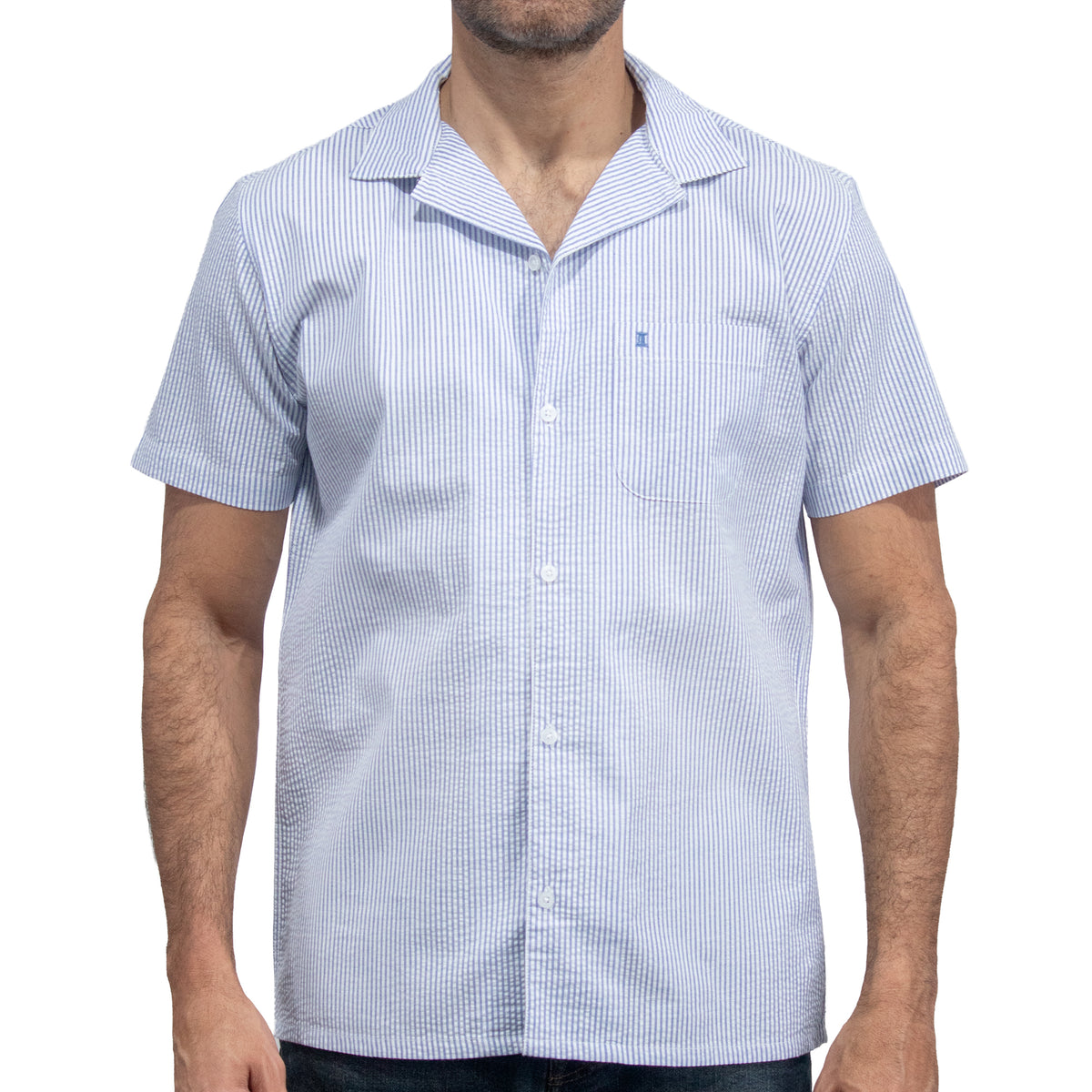 Camisa Rayas Azul Manga Corta 100% Algodón 2604046