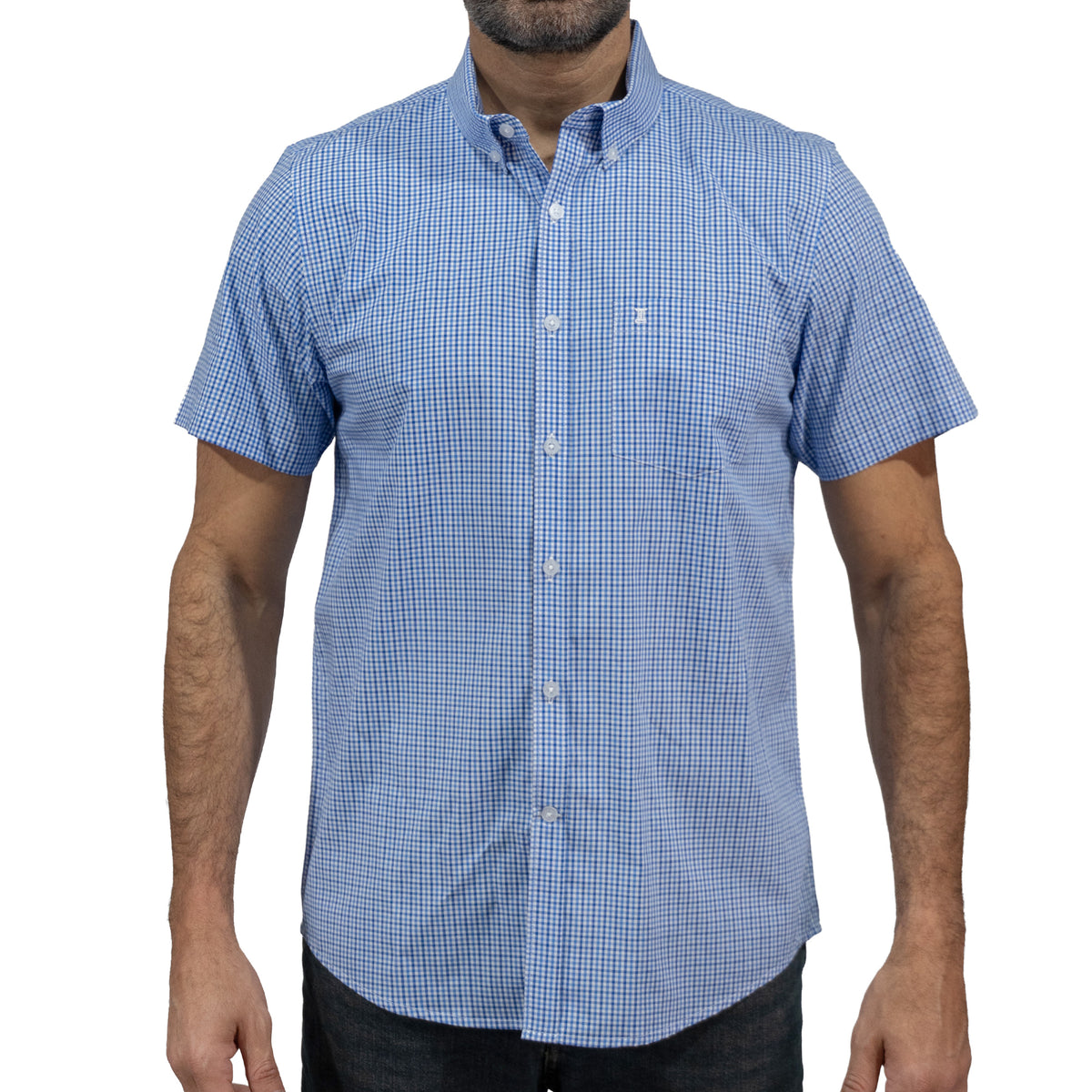 Camisa Azul Cuadros Manga Corta 100% Algodón 2604049 - dioromx