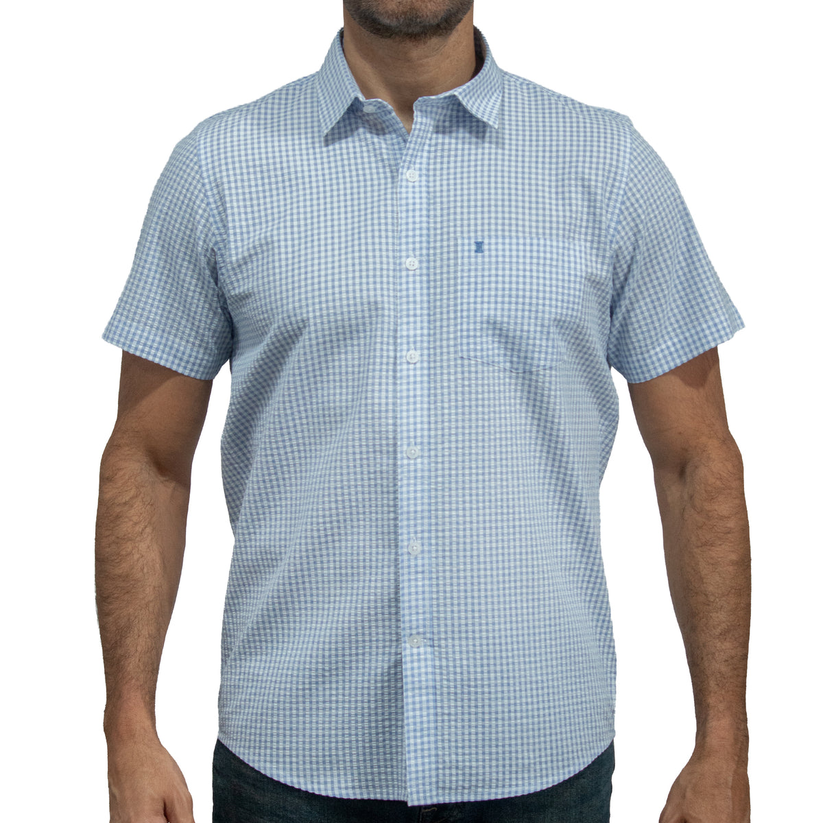 Camisa Azul Cuadros Manga Corta 100% Algodón 2604050
