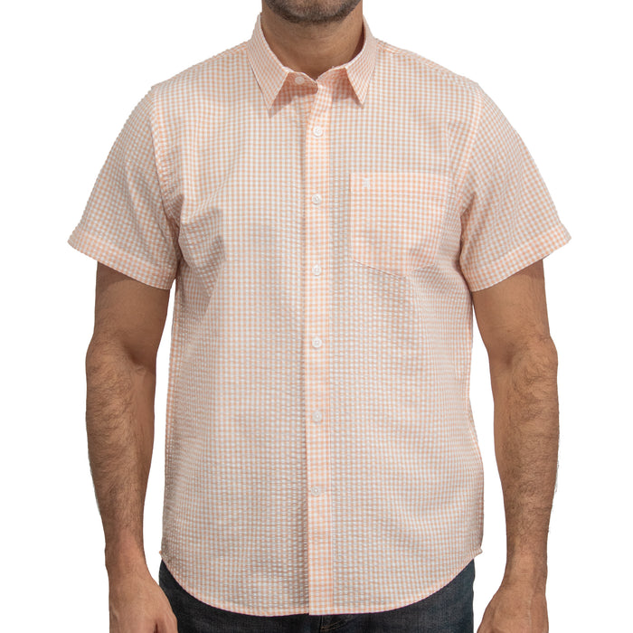 Camisa Cuadros Naranja Manga Corta 100% Algodón 2604051