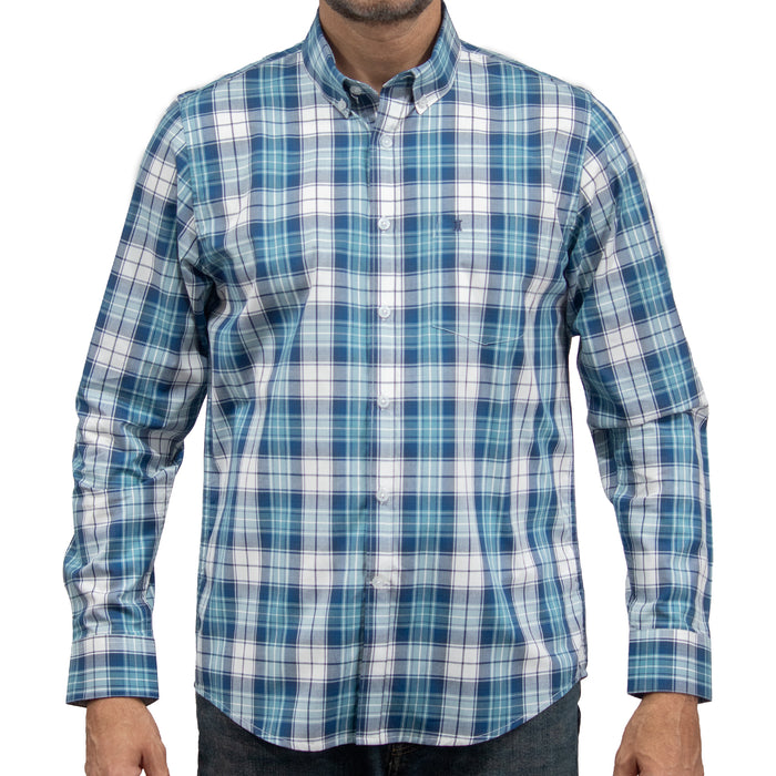 Camisa Cuadros Azul Manga Larga 100% Algodón 2605058