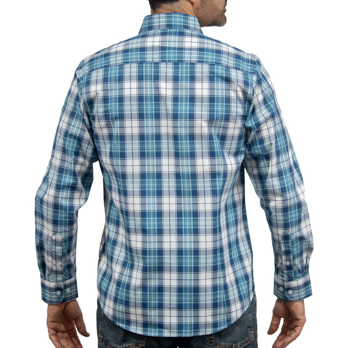 Camisa Cuadros Azul Manga Larga 100% Algodón 2605058