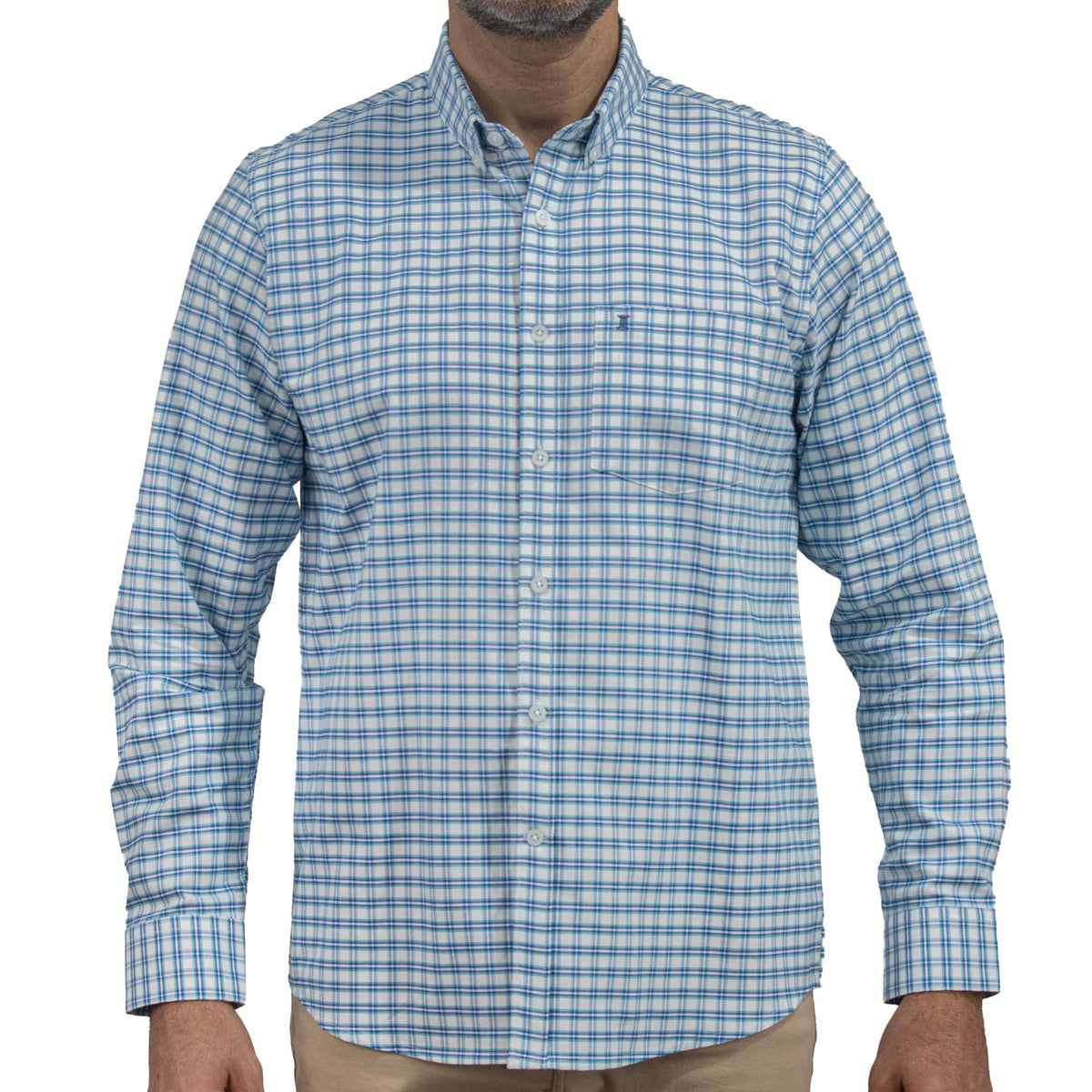 Camisa Cuadros Azul Manga Larga 100% Algodón 2605064