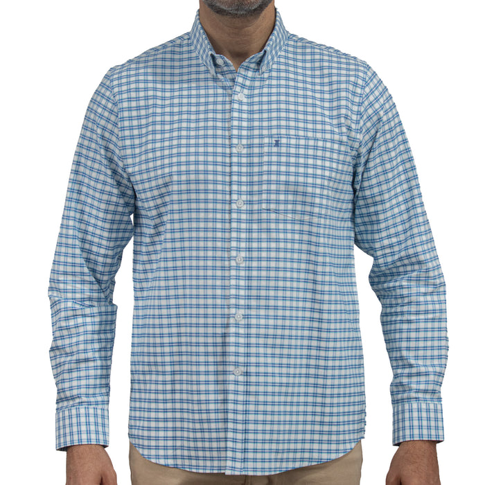 Camisa Cuadros Azul Manga Larga 100% Algodón 2605064