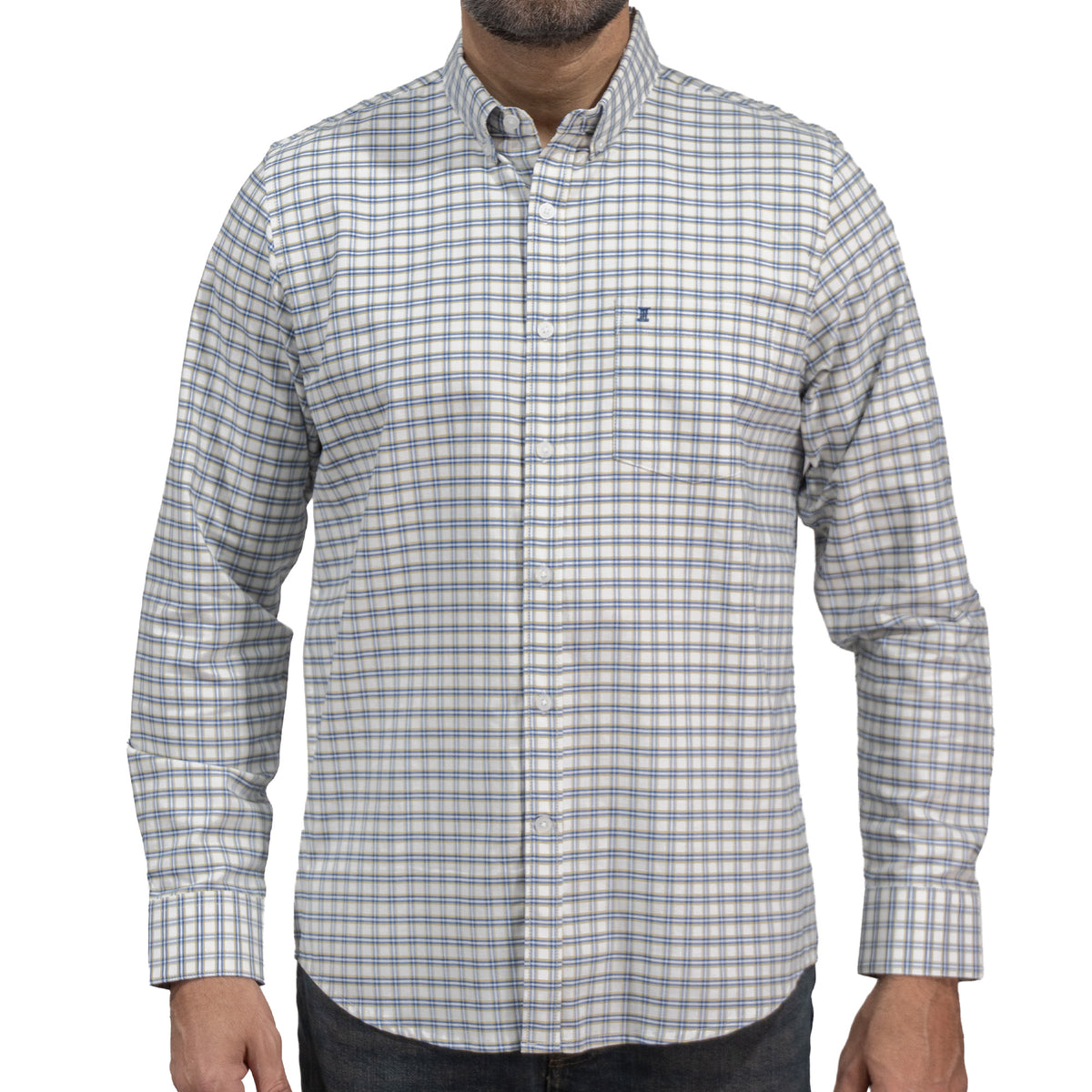 Camisa Cuadros Blanca Manga Larga 100% Algodón 2605065