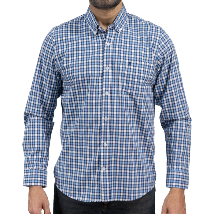 Camisa Cuadros Azul Manga Larga 100% Algodón 2605069