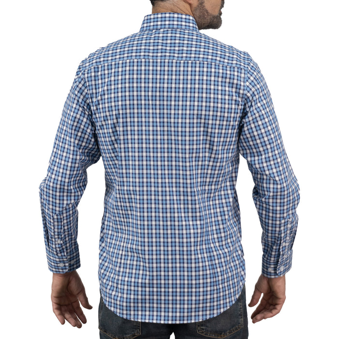 Camisa Cuadros Azul Manga Larga 100% Algodón 2605069
