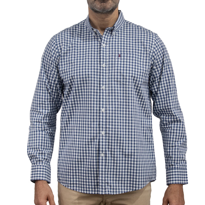 Camisa Cuadros Azul Manga Larga 100% Algodón 2605077