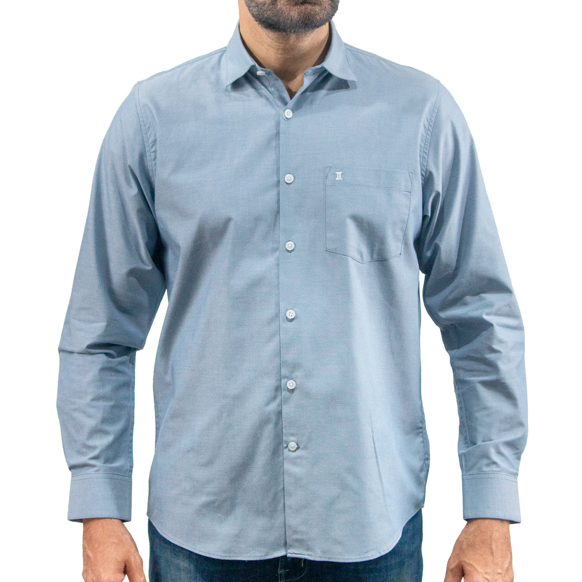 Camisa Azul Lisa Manga Larga 100% Algodón 2605078