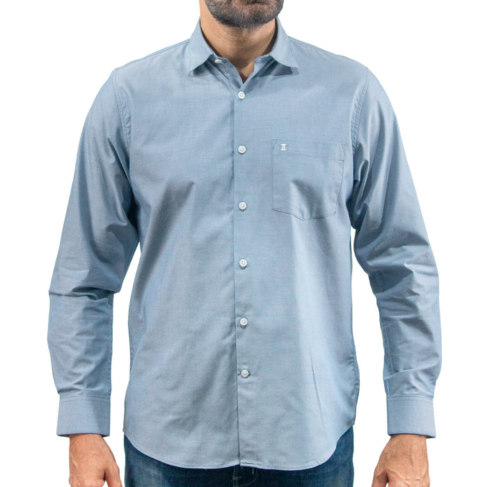 Camisa Azul Lisa Manga Larga 100% Algodón 2605078