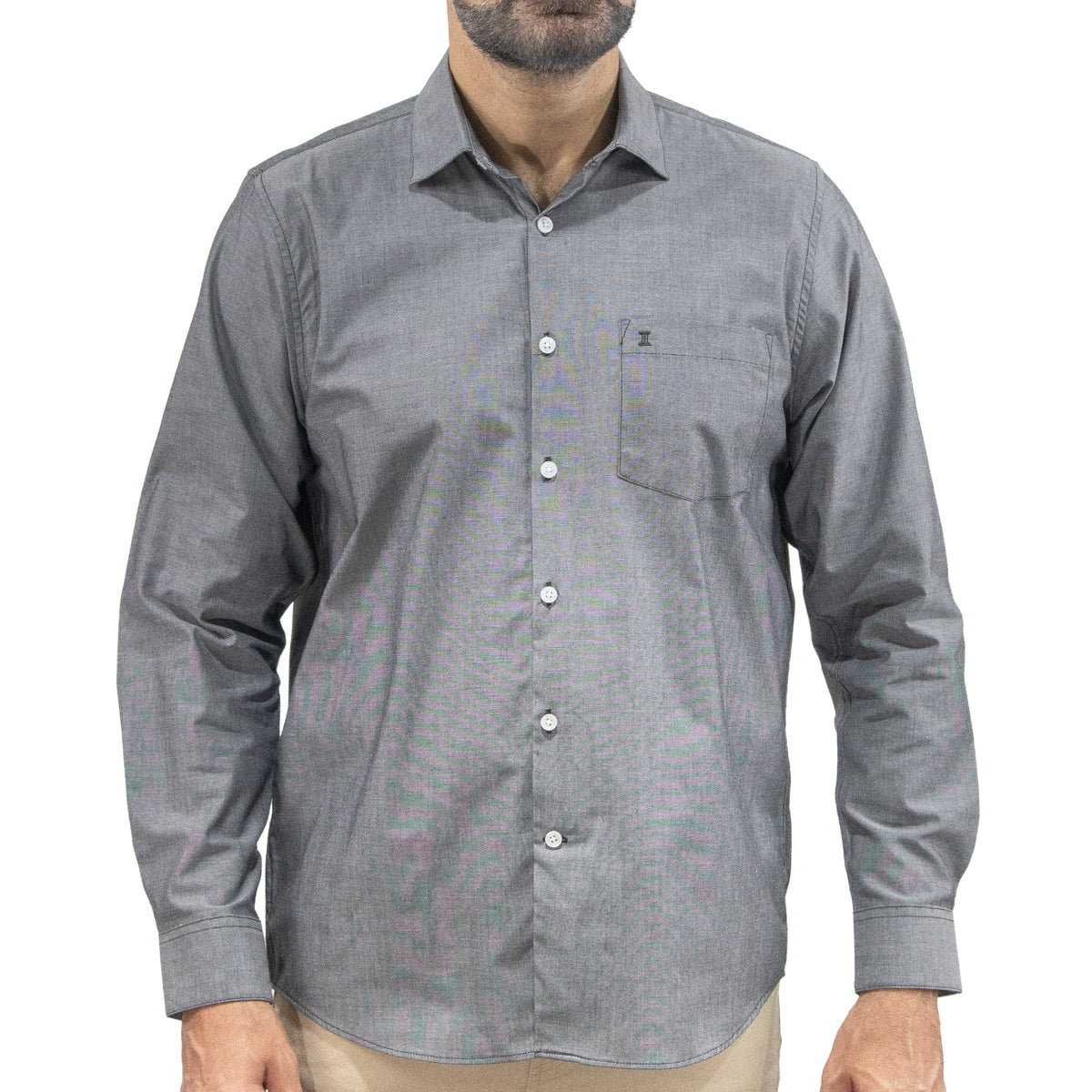 Camisa Gris Lisa Manga Larga 100% Algodón 2605079