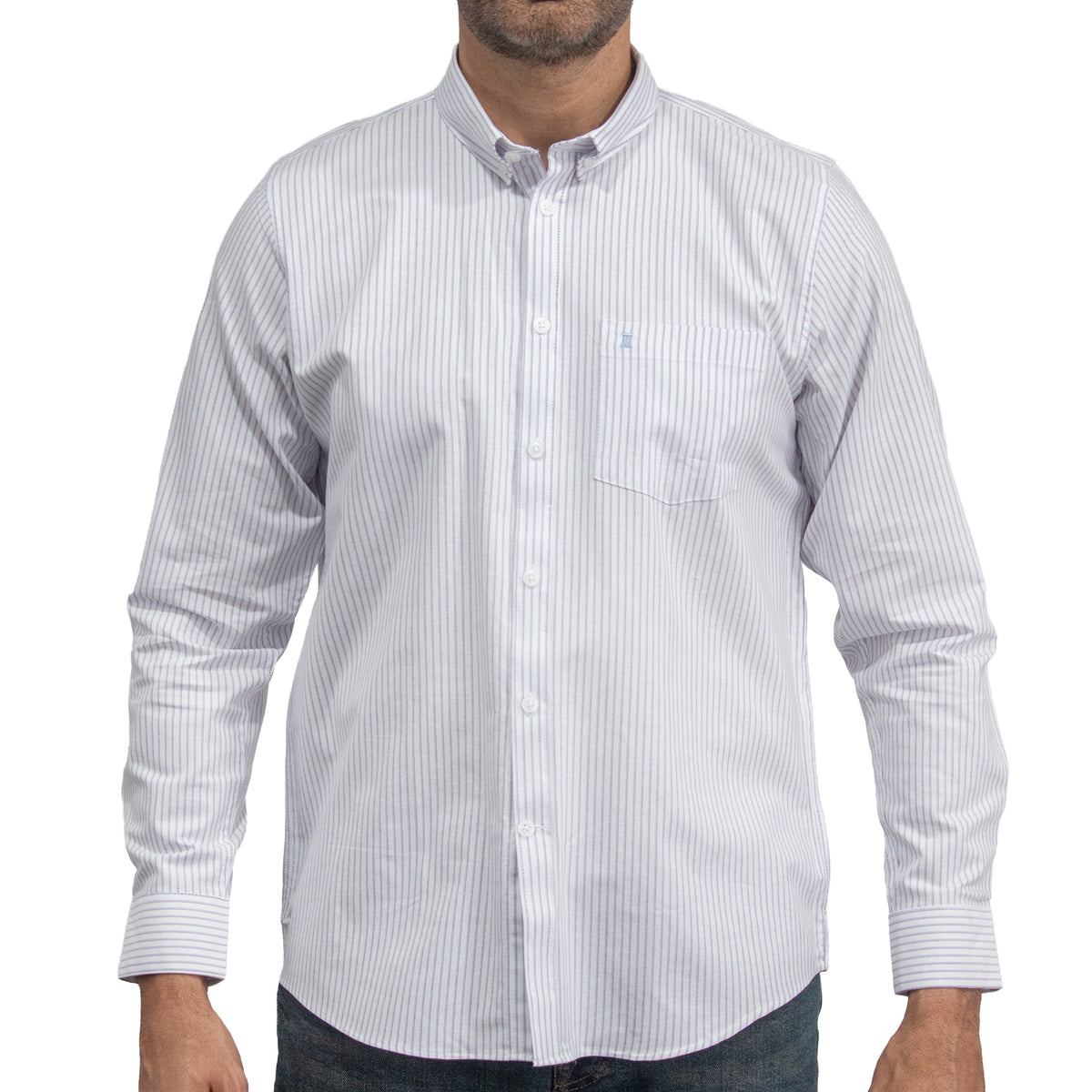 Camisa Rayas Blanca Manga Larga 100% Algodón 2605080