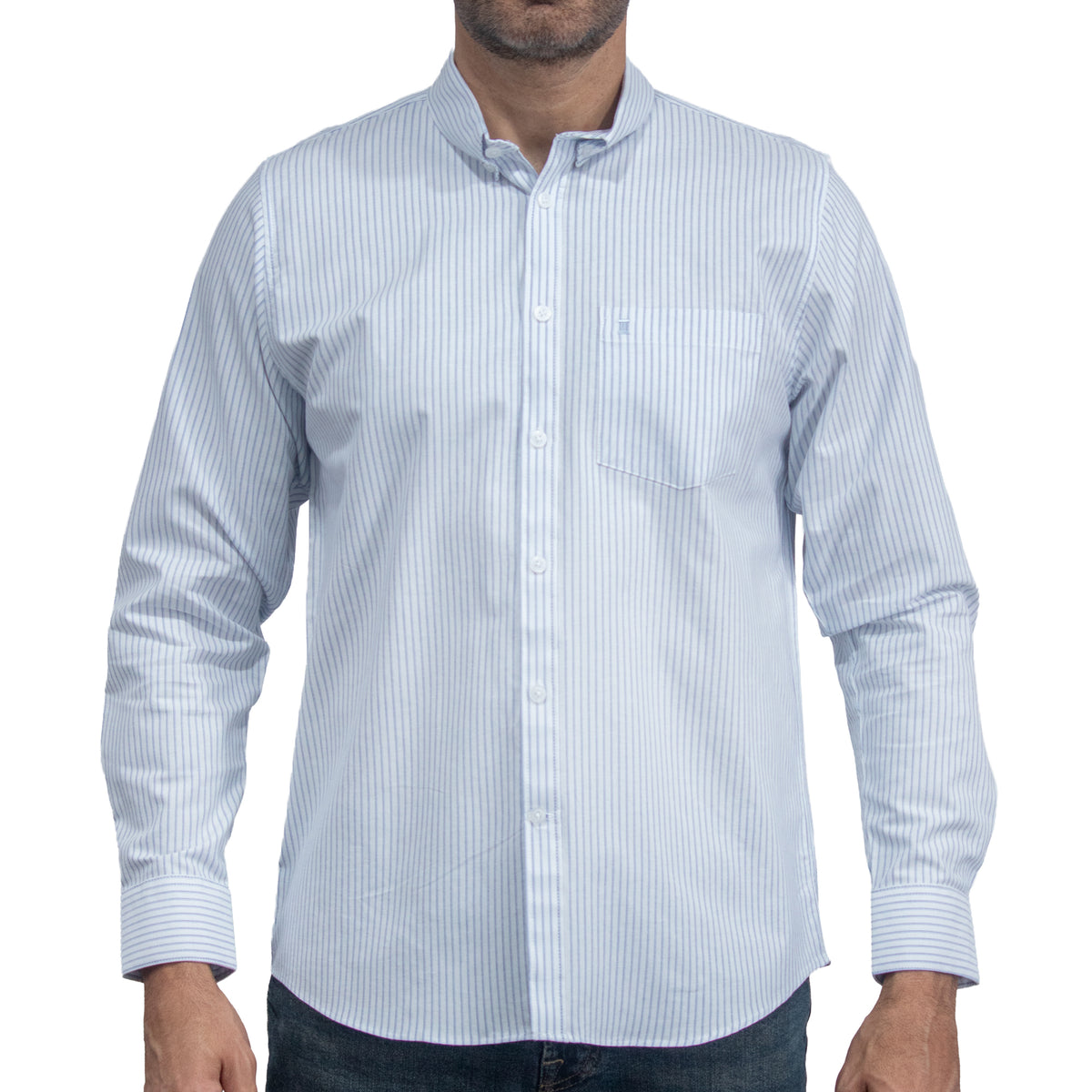 Camisa Rayas Azul Manga Larga 100% Algodón 2605081