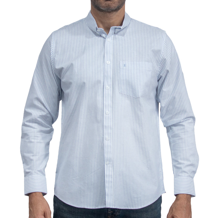 Camisa Rayas Azul Manga Larga 100% Algodón 2605081